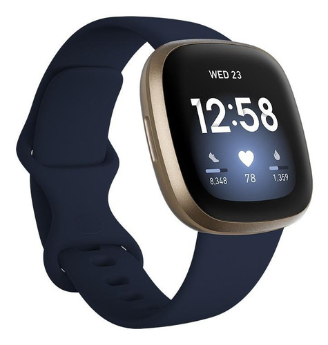 Imagen 2 de 4 de Smartwatch Fitbit Versa 3 1.58" caja de aluminio anodizado soft gold aluminum, malla midnight de elastómero y aluminio anodizado FB511