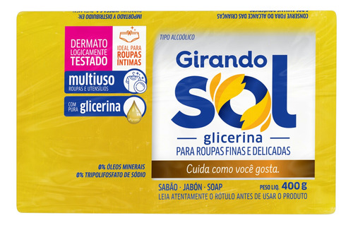 Sabão em pão Girando Sol Glicerinado Multiuso tradicional 400 g