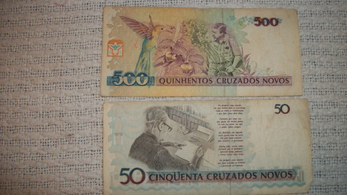 Billetes Antiguos De Brasil: 50 Y 500 Cruzados Novos A $200 