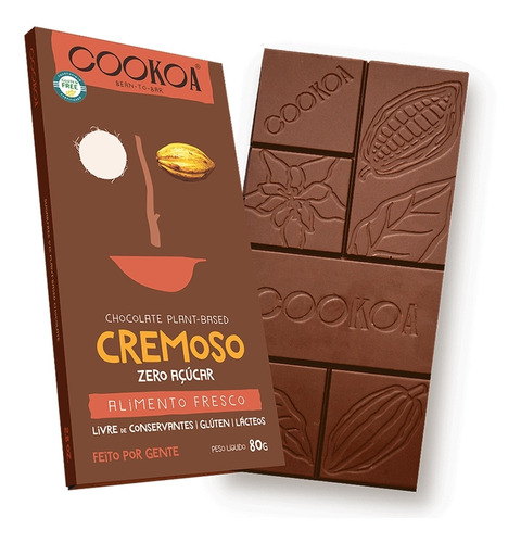 Chocolate Cremoso Zero Açúcar Vegano Cookoa 80g