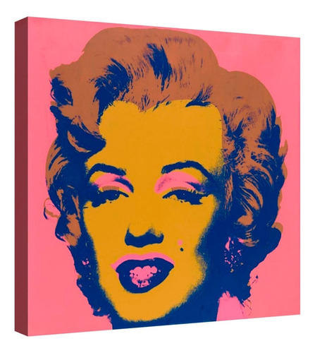 Cuadro Canvas Decorativo Andy Warhol Marilyn Monroe 1967 1 Color Rosado Oscuro Armazón Natural