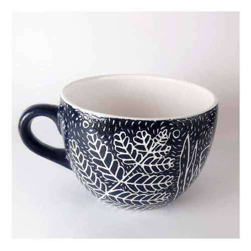 Taza Artesanal Esgrafiada Azul