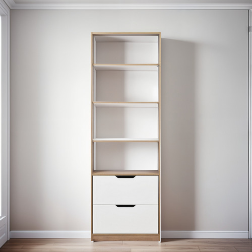 Librero 4 Espacios 2 Cajones Blanco Roble Santana Mobikit