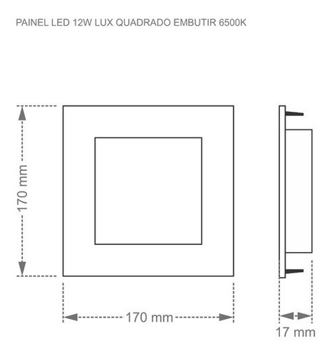 Plafon Painel Led 12w 6500k Quadrado Embutir Slim Cor Branco 110V/220V