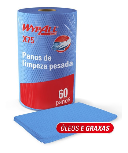 60 Papel Toalha Pano Multiuso Limpeza Pesada Wypall X75 Azul