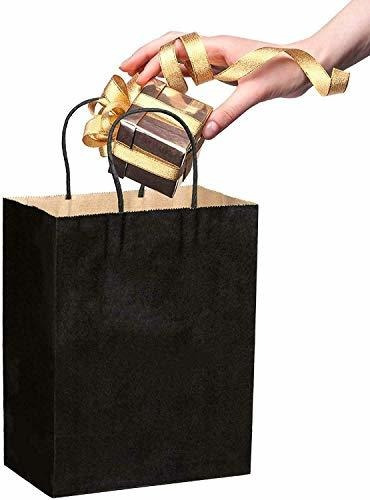 Imagen 6 de 9 de Bolsas De Papel Kraft Negras Con Asa, Bolsa De Compras,