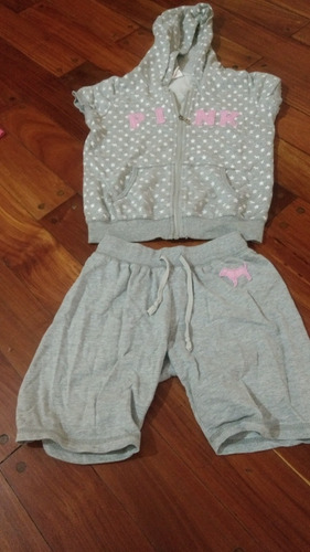 Conjunto Pink Nena Talle 8 .short Chaleco Campera Capucha