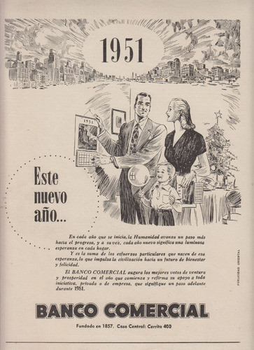 1951 Uruguay Banco Comercial Hoja De Publicidad Vintage