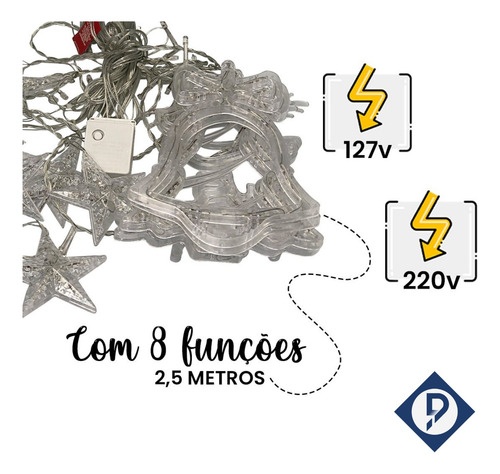 Cascata Símbolos De Natal Com 120 Leds Branco Quente 2,5m