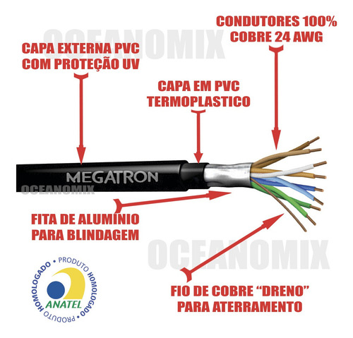Cabo 4 Pares Cat5e Utp Externo Blindado 15m 100% Cobre 10 Rj