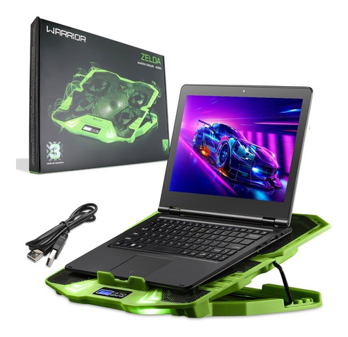 Cooler Para Notebook Gamer Até 17' Warrior Com Led Verde