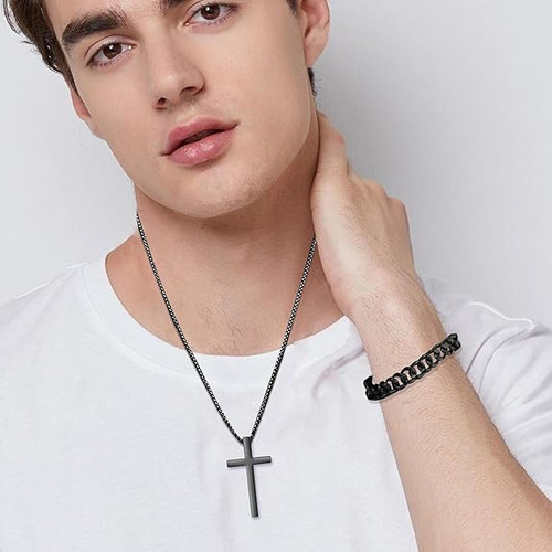 Kopira-juego De Joyas Para Hombre, 3 Unidades, Cadena De Acero Inoxidable Con Colgante De Cruz, Pulsera Cubana, Anillos Giratorios, Cruz Con Cadena De Caja, Halloween, Boda, Regalos Para Hombre Y