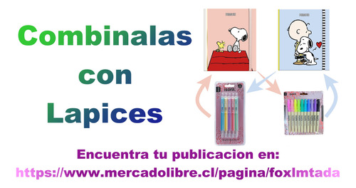 Libreta Lujo Cuaderno Snoopy Full Leyendo + Lapices Gel(5)