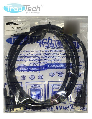 Cable De Hdmi A Dvi 24+1 Trautech 1.80 Metros Señal Digital