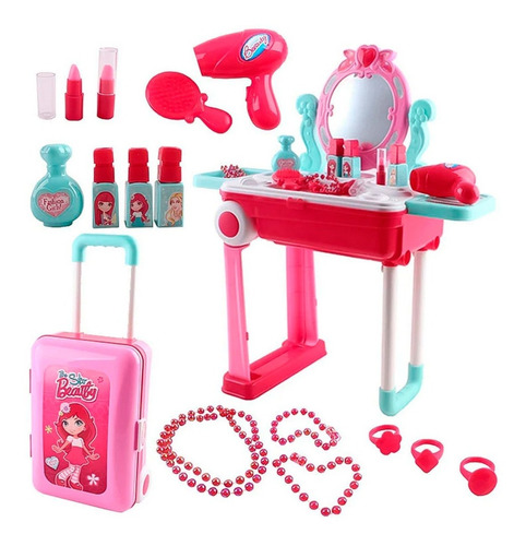 Set De Tocador Maquillaje Niñas 60cm Maleta Ruedas Infantil