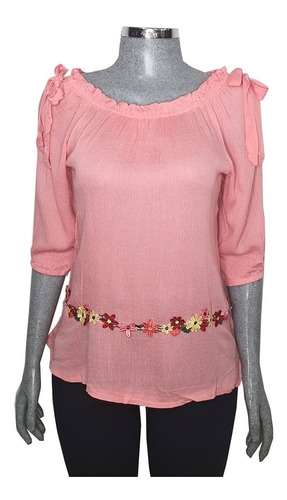 Blusa Tipo Campesina Tela Fresca Juvenil Con Aplicación Flor