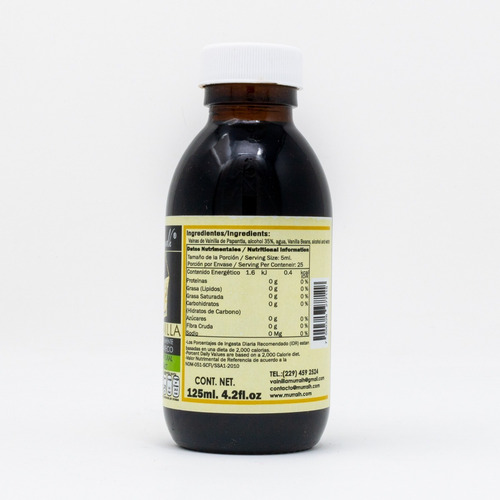 Imagen 2 de 4 de Extracto De Vainilla Natural De Papantla 125 Ml Murralh