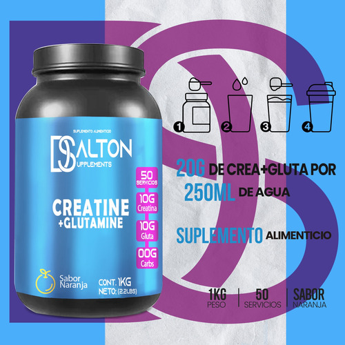 Aminoácidos Pre Creatina+glutamina Dalton 1kg Varios Sabores Naranja