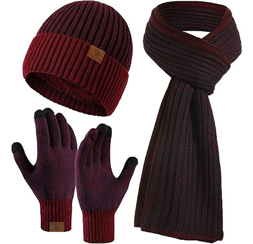 Gorro Invierno For Hombre, Guantes, Bufanda Larga, Conjunto