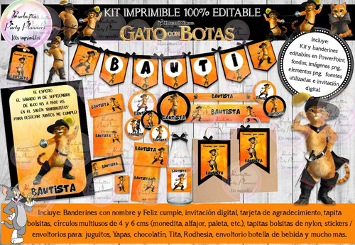 Kit Imprimible Candy Digital El Gato Con Botas 100% Editable