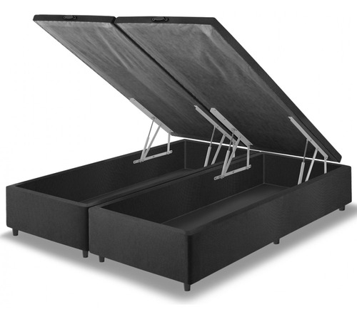 Cama Box Com Baú King Size Preta + Colchão Molas Alabama 193 Cor Cinza