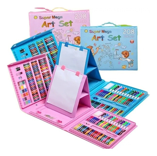 Set Dibujo Y Pinturas Piezas 208 Lapices Para Niños Portatil