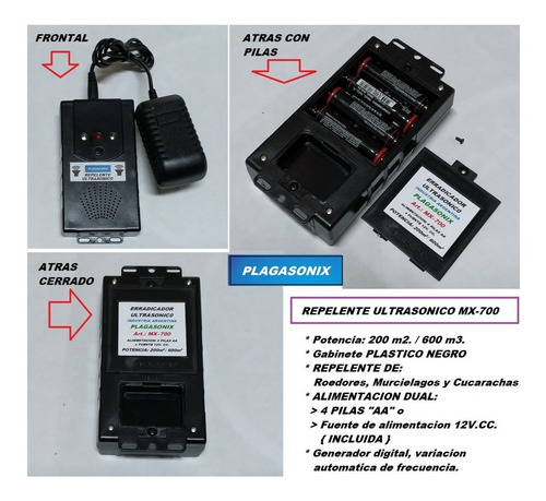 Imagen 2 de 10 de Erradicador Ultrasonico Ratas Mx-700 Dual A Pilas / 220v. - Plagasonix Argentina Ventas Al Gremio Consulte