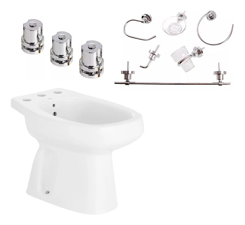 Combo Bidet Roca + Grifería Peirano + Set 6 Accesorios Aq