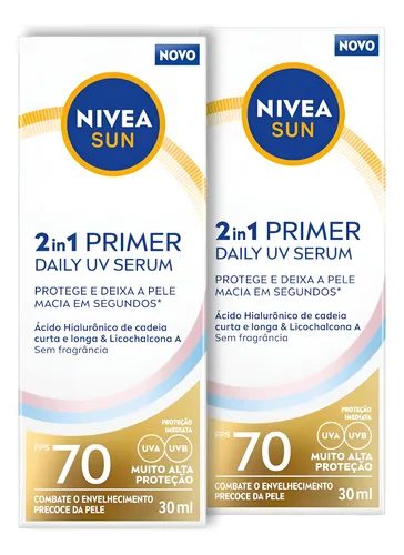 NIVEA SUN 2 em 1 Primer Daily UV Sérum FPS 70 30ml, BBB 26, Muito...
