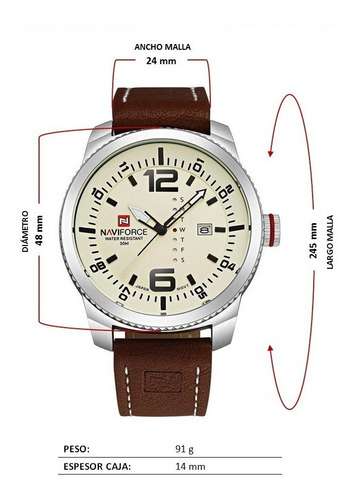 Naviforce Nf9063 Reloj Fechador Calidad Estilo Cuero Moderno
