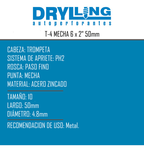 Tornillos Autoperforantes T4 Mecha 6x2 X 1000 Drylling