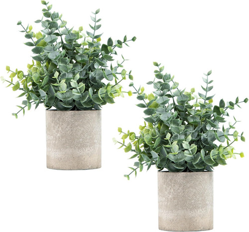 Ukipos Set 2 Plantas Artificiales En Maceta Decoración Hogar Color Verde Claro