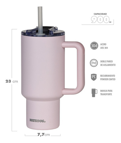 Vaso Térmico Waterdog Cold 900ml Hermético Sorbete Rosa