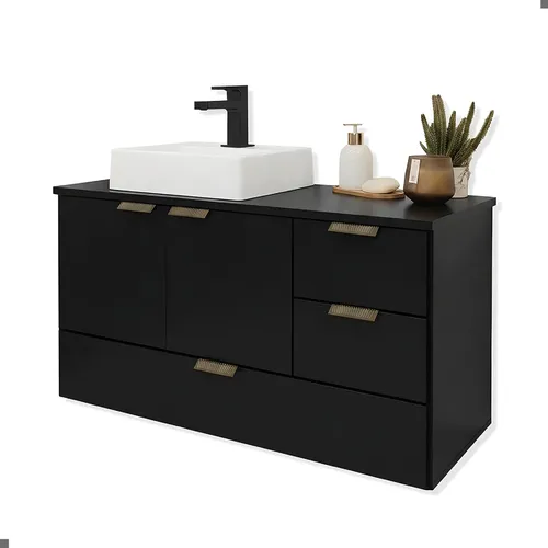 Armário Para Banheiro Lavabo Suspenso Organizador Com Cuba Preto Branca Um Furo
