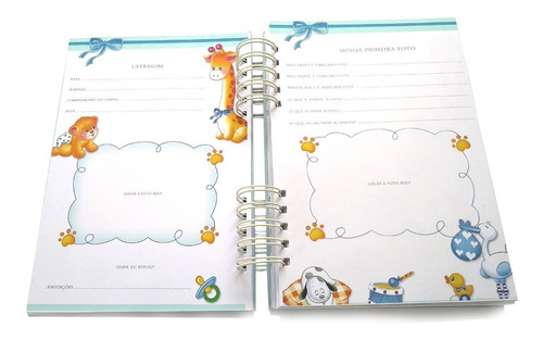 Imagem 3 de 10 de Álbum Livro Diário Bebê Personalizado Urso Príncipe Marinho