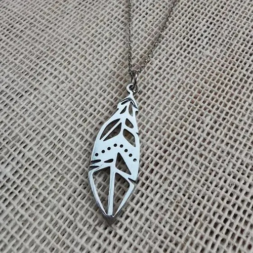 Dije Pluma Acero Inoxidable Collar Mujer Belcher Origami