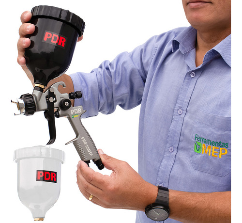 Pistola Pintura Bico 1.4mm Automotiva + Caneca Preta Extra Cor Cinza
