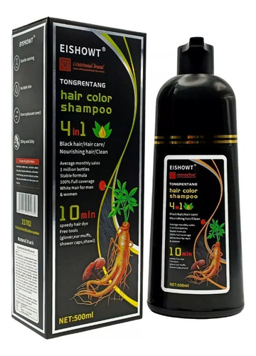 Champü Tinte 4 En 1 Eishowt 500 Ml Cubre Canas Negro 10 Pzas