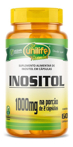 Inositol 1000mg Unilife 60 Cápsulas Vegetais Sem sabor