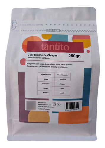 Café De Chiapas En Grano Bolsa De 250gr. Tantito Café