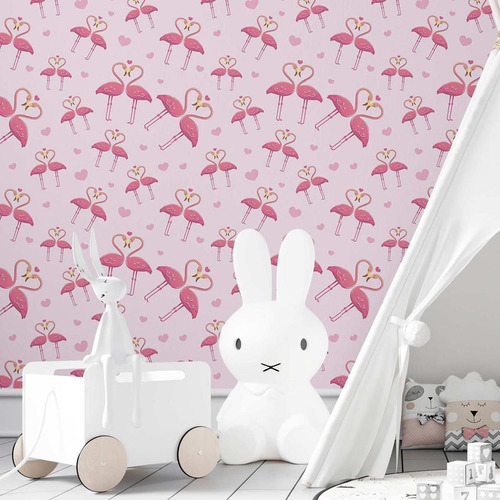 Imagem 1 de 5 de Papel De Parede Adesivo Flamingos Namorados N03118 Rolo De 0