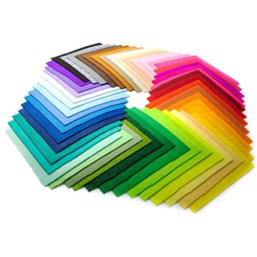 50 Pieces Colored Craft Felt Fabric Sheets. 6 X 6 Inche...