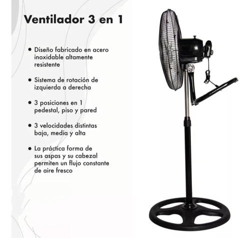 Ventilador 3 En 1 Tres Aspas Metalicas 18 PuLG Con Pedestal