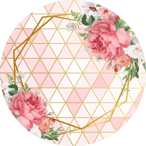 Panel de fiesta con flores rosas geométricas dobles, 1,50 x 1,50