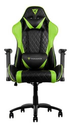 Silla de escritorio ThunderX3 TGC15 gamer ergonómica negra y verde con tapizado de cuero sintético