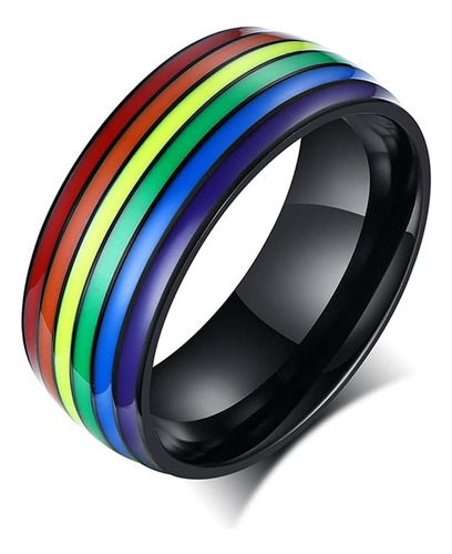 Anillos De Banda De Orgullo Lgbt Esmaltados Con Arco Iris De