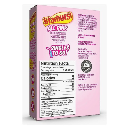 Starburst, Polvo Para Preparar Bebida Sabor Fresa 12.2 Gr
