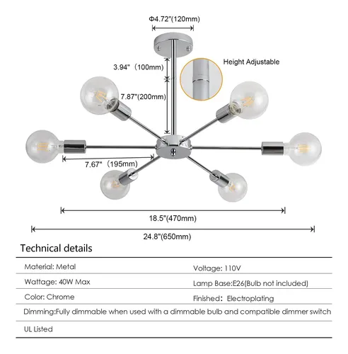 Lámpara De Araña Sputnik Moderna 6 Luces, Luz De Tech...