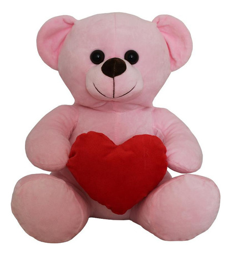Ursinho De Pelucia 33 Cm Com Coração Dia Dos Namorados Rosa
