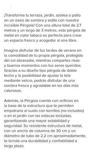 Toldos 3 X 3 Mt Panel Doble Pérgola Beige